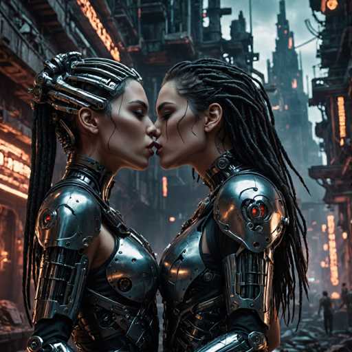 biomechanical cyberpunk closeup a young girl couple kissing (deep kiss:1.8), ruins of an old magical city in the background, cinematic light and shadows, epic illustration. . cybernetics, human-machine fusion, dystopian, organic meets artificial, dark, intricate, highly detailed-natural, colorful, deformed, sketch, low contrast, watercolorSteps: 8, Sampler: DPM++ SDE Karras, Guidance Scale: 2.5, Seed: 3800120079, Size: 1280x1280, Model: dreamshaperxl_turbo_f16.ckpt, Strength: 1.0, Seed Mode: Scale Alike, Hires Fix: true, First Stage Size: 768x768, Second Stage Strength: 0.7, Target Size: 1280x1280, Crop: (0, 0), Original Size: 1280x1280, Negative Original Size: 640x640, Aesthetic Score: 6,0, Negative Aesthetic Score: 2,5, Zero Negative Prompt: false