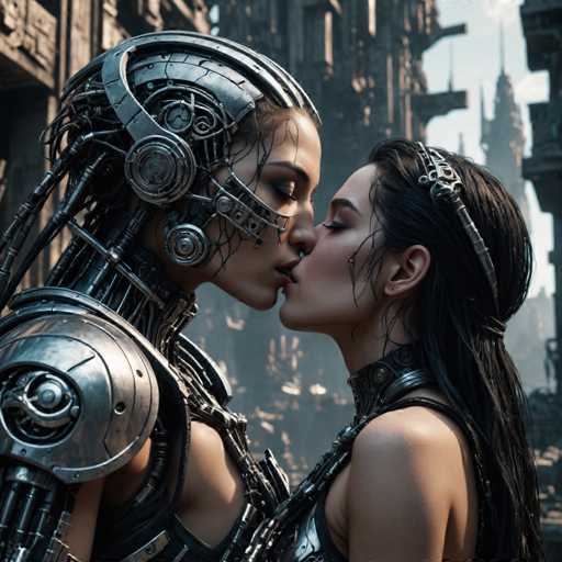 biomechanical cyberpunk closeup a young girl couple kissing (deep kiss:1.8), ruins of an old magical city in the background, cinematic light and shadows, epic illustration. . cybernetics, human-machine fusion, dystopian, organic meets artificial, dark, intricate, highly detailed-natural, colorful, deformed, sketch, low contrast, watercolorSteps: 8, Sampler: DPM++ SDE Karras, Guidance Scale: 2.5, Seed: 4106499229, Size: 1280x1280, Model: dreamshaperxl_turbo_f16.ckpt, Strength: 1.0, Seed Mode: Scale Alike, Hires Fix: true, First Stage Size: 768x768, Second Stage Strength: 0.7, Target Size: 1280x1280, Crop: (0, 0), Original Size: 1280x1280, Negative Original Size: 640x640, Aesthetic Score: 6,0, Negative Aesthetic Score: 2,5, Zero Negative Prompt: false