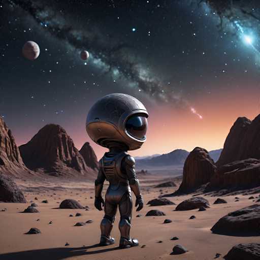 UHD, 8K, ultra detailed, a cinematic photograph of A lonely chibi alien standing on a desolate planet, gazing at the stars and longing for companionship. The planet is dotted with strange geological formations and colorful nebulae in the background. In the style of Chesley Bonestell., beautiful lighting, great composition-ugly, deformed, noisy, blurrySteps: 10, Sampler: DPM++ SDE Karras, Guidance Scale: 2.0, Seed: 3819073231, Size: 1024x1024, Model: fenrisxl_sdxllightning_f16.ckpt, Strength: 1.0, Seed Mode: Scale Alike, Upscaler: realesrgan_x2plus_f16.ckpt, Target Size: 1024x1024, Crop: (0, 0), Original Size: 1024x1024, Negative Original Size: 512x512, Aesthetic Score: 6.0, Negative Aesthetic Score: 2.5, Zero Negative Prompt: false