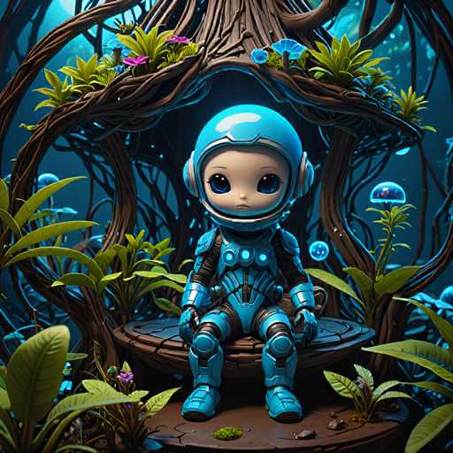 UHD, 8K, ultra detailed, a cinematic photograph of A chibi alien sitting in a futuristic treehouse made of bioluminescent material, surrounded by strange and exotic plants. He's wearing a spacesuit helmet as protection from the environment. In the style of Gilles de Raiz., beautiful lighting, great composition-ugly, deformed, noisy, blurrySteps: 10, Sampler: DPM++ SDE Karras, Guidance Scale: 2.0, Seed: 1423478870, Size: 1024x1024, Model: fitcordermix_fcturbosdxl_f16.ckpt, Strength: 1.0, Seed Mode: Scale Alike, Upscaler: realesrgan_x2plus_f16.ckpt, Target Size: 1024x1024, Crop: (0, 0), Original Size: 1024x1024, Negative Original Size: 512x512, Aesthetic Score: 6.0, Negative Aesthetic Score: 2.5, Zero Negative Prompt: false