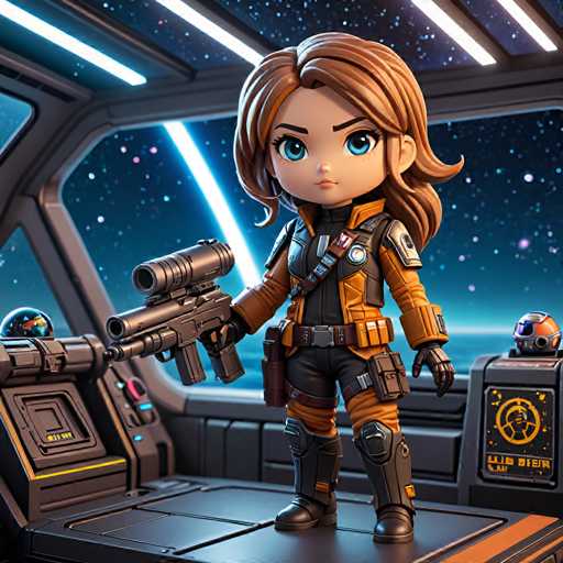 UHD, 8K, ultra detailed, a cinematic photograph of A chibi version of an intergalactic bounty hunter, her blaster at the ready as she stands on the deck of her spaceship, looking out at the stars. Her leather jacket is adorned with the symbols of various planets and galaxies, while her cybernetic enhancements add an air of danger and mystery. The scene is adventurous and thrilling, filled with the promise of danger and reward just beyond the horizon. In the style of Star Wars., beautiful lighting, great composition-ugly, deformed, noisy, blurrySteps: 8, Sampler: DPM++ SDE Karras, Guidance Scale: 1.8, Seed: 1772332427, Size: 1024x1024, Model: artium_v20_turbo_f16.ckpt, Strength: 1.0, Seed Mode: Scale Alike, Upscaler: realesrgan_x2plus_f16.ckpt, Target Size: 1024x1024, Crop: (0, 0), Original Size: 1024x1024, Negative Original Size: 512x512, Aesthetic Score: 6.0, Negative Aesthetic Score: 2.5, Zero Negative Prompt: false