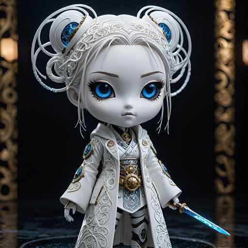 UHD, 8K, ultra detailed, a cinematic photograph of A mysterious chibi woman dressed in a long white coat, her face obscured by a mask and her hair pulled back into a tight bun. She carries a large cybernetic staff with intricate designs etched into it. Her eyes are a piercing blue and she wears a serious expression. In the style of Katsuhiro Otomo., beautiful lighting, great composition-ugly, deformed, noisy, blurrySteps: 10, Sampler: DPM++ SDE Karras, Guidance Scale: 2.0, Seed: 769577128, Size: 1024x1024, Model: realvisxlv40_v40lightningbakedvae_f16.ckpt, Strength: 1.0, Seed Mode: Scale Alike, Upscaler: realesrgan_x2plus_f16.ckpt, Target Size: 1024x1024, Crop: (0, 0), Original Size: 1024x1024, Negative Original Size: 512x512, Aesthetic Score: 6.0, Negative Aesthetic Score: 2.5, Zero Negative Prompt: false