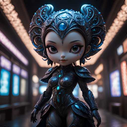 UHD, 8K, ultra detailed, a cinematic photograph of A chibi version of a seductive female alien with large, expressive eyes and a provocative smile. Her body is adorned with intricate bioluminescent patterns that illuminate the darkness in a sensual manner. She wears a revealing, shimmering dress made from iridescent scales or fabric, and carries an exotic, glowing fan to add to her allure. In the style of Yoshitaka Amano., beautiful lighting, great composition-ugly, deformed, noisy, blurrySteps: 8, Sampler: DPM++ SDE Karras, Guidance Scale: 1.8, Seed: 1178296294, Size: 1024x1024, Model: fenrisxl_sdxl_lightning_f16.ckpt, Strength: 1.0, Seed Mode: Scale Alike, Upscaler: realesrgan_x2plus_f16.ckpt, Target Size: 1024x1024, Crop: (0, 0), Original Size: 1024x1024, Negative Original Size: 512x512, Aesthetic Score: 6.0, Negative Aesthetic Score: 2.5, Zero Negative Prompt: false