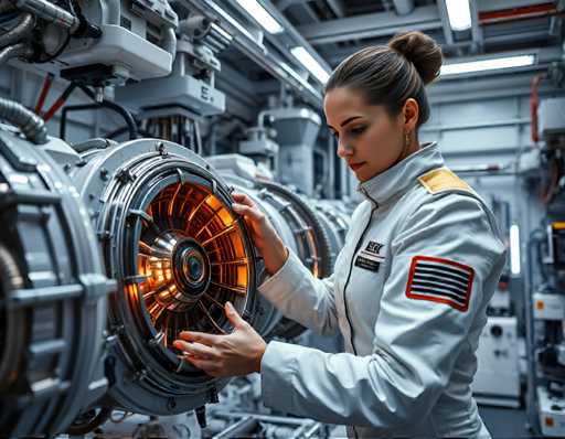 a woman space engineer expertly assembling the complex propulsion systems for an advanced fusion-powered spacecraft, surrounded by high-tech equipment in a clean and well-lit assembly bay within an orbital factory facility, wearing a crisp white uniform with gold accents on her shoulders signifying her rank as lead engineer. Highly-detailed surfaces, photorealistic texturesSteps: 3, Sampler: DPM++ 2M AYS, Guidance Scale: 1.0, Seed: 157370837, Size: 1152x896, Model: flux_1_schnell_q5p.ckpt, Strength: 1.0, Seed Mode: Scale Alike, Upscaler: realesrgan_x2plus_f16.ckpt