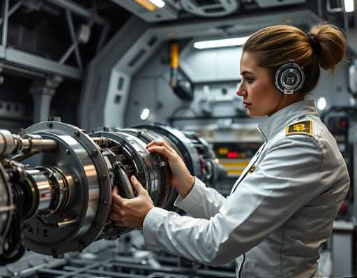 a woman space engineer expertly assembling the complex propulsion systems for an advanced fusion-powered spacecraft, surrounded by high-tech equipment in a clean and well-lit assembly bay within an orbital factory facility, wearing a crisp white uniform with gold accents on her shoulders signifying her rank as lead engineer. Highly-detailed surfaces, photorealistic texturesSteps: 3, Sampler: DPM++ 2M AYS, Guidance Scale: 1.0, Seed: 3431497637, Size: 1152x896, Model: flux_1_schnell_q5p.ckpt, Strength: 1.0, Seed Mode: Scale Alike, Upscaler: realesrgan_x2plus_f16.ckpt