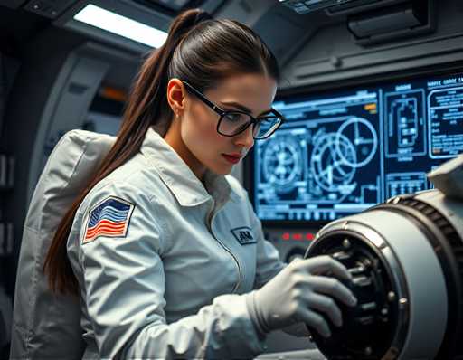 an seductive trained astronaut engineer with long dark brown hair pulled back into a tight ponytail and piercing green eyes shining behind thick-framed glasses, dressed in a pristine white jumpsuit, intently focused on calibrating the navigation system of a shuttle engine. A large screen displays schematics and data for reference.Steps: 3, Sampler: DPM++ 2M AYS, Guidance Scale: 1.0, Seed: 2756410854, Size: 1152x896, Model: flux_1_schnell_q5p.ckpt, Strength: 1.0, Seed Mode: Scale Alike, Upscaler: realesrgan_x2plus_f16.ckpt