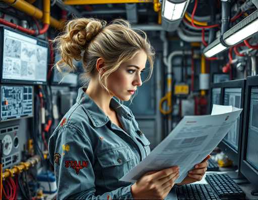 an alluring woman with long, curly blonde hair tied back in a messy bun, wearing an industrial gray coverall stained with engine grease and paint, peering intently at schematics displayed on multiple computer screens around the space station workshop. The soft hums of machinery provide background noise as she intensely studies technical documentation, her brow furrowed in concentration. A colorful array of pipes, wires, and tools scattered about adds to the vibrant colors amidst industrial grays. High-contrast lighting creates strong shadows that highlight every detail on her features and across the workshop. Cinematic, sharp focus, hyper-realisticSteps: 3, Sampler: DPM++ 2M AYS, Guidance Scale: 1.0, Seed: 796756882, Size: 1152x896, Model: flux_1_schnell_q5p.ckpt, Strength: 1.0, Seed Mode: Scale Alike, Upscaler: realesrgan_x2plus_f16.ckpt