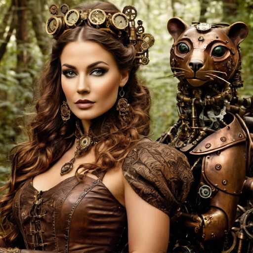 Steampunk girl with mecanical animals